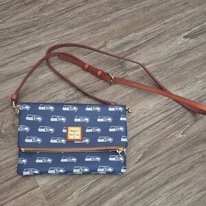 Dooney & Bourke Navy and Brown Crossbody Bag Seattle Seahawks
